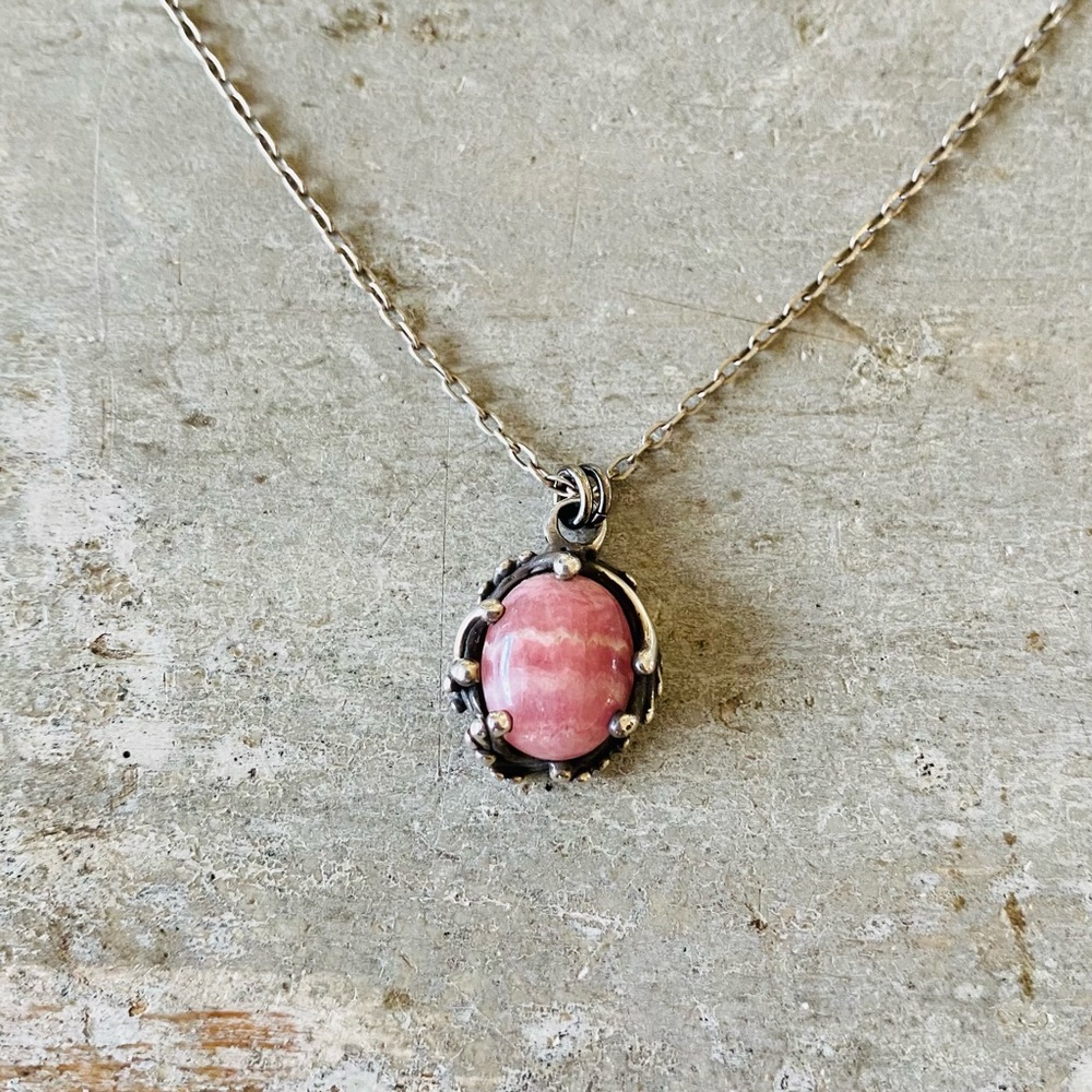 Artisan Pink Oval Stone Pendant Necklace